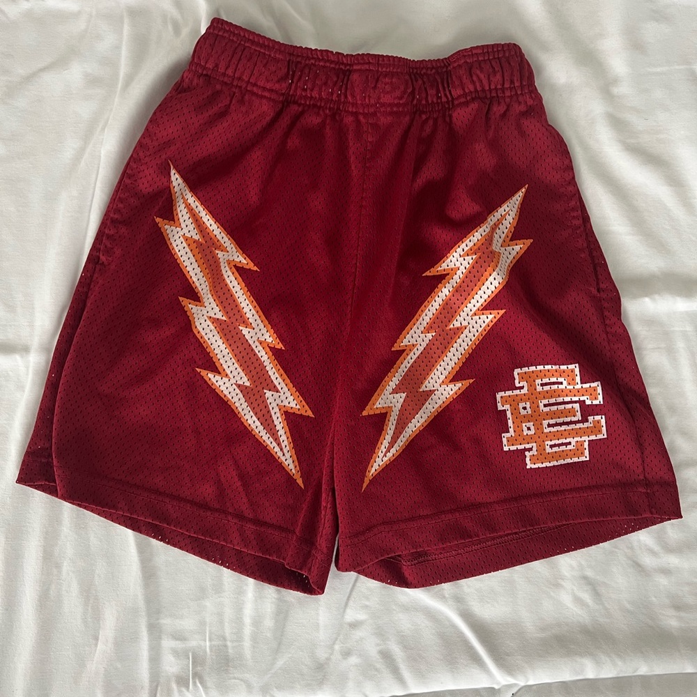 Eric Emanuel Shorts Burgundy Lightning Bolt Shorts